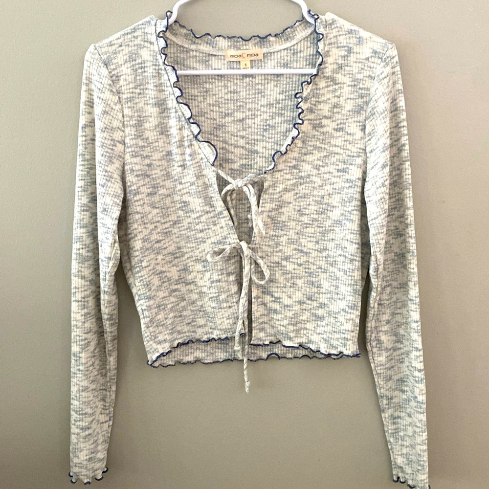 Womens Moa Moa Grey Cropped Tie Sweater Cardigan Sz.S